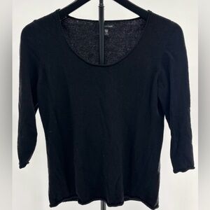 Eileen Fisher Black Wool Cashmere Blend Pullover Sweater 3/4 Sleeves Size S